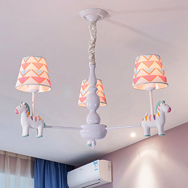 Pink Tapered Shade Hanging Chandelier Cartoon Fabric Pendant Light for Bedroom Clearhalo 'Ceiling Lights' 'Chandeliers' Lighting' options 252006