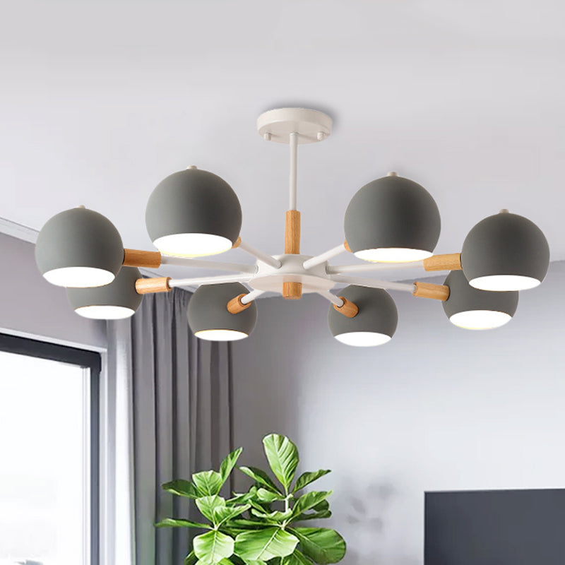 Modern Style Spherical Hanging Lamp 8 Lights Metal Hanging Chandelier for Living Room Grey Clearhalo 'Ceiling Lights' 'Chandeliers' Lighting' options 252024_efdf573d-cebe-46d2-8644-c48ef6ee88c7
