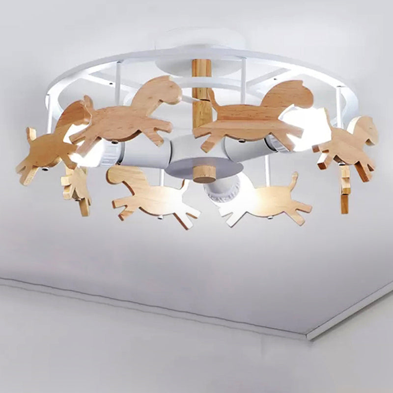 Nordic Style Semi Flush Ceiling Light Merry-go-round 3 Lights Metal Ceiling Lamp for Living Room White Clearhalo 'Ceiling Lights' 'Close To Ceiling Lights' 'Close to ceiling' 'Flush mount' Lighting' 252034