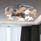 Nordic Style Semi Flush Ceiling Light Merry-go-round 3 Lights Metal Ceiling Lamp for Living Room Grey Clearhalo 'Ceiling Lights' 'Close To Ceiling Lights' 'Close to ceiling' 'Flush mount' Lighting' 252036