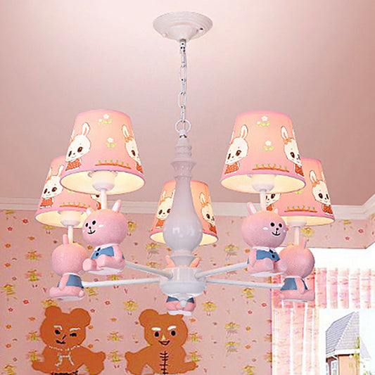 Fabric Tapered Shade Hanging Ceiling Lamp Cartoon Hanging Pendant Lights in Pink for Kindergarten Clearhalo 'Ceiling Lights' 'Chandeliers' Lighting' options 252039