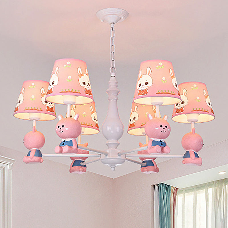 Fabric Tapered Shade Hanging Ceiling Lamp Cartoon Hanging Pendant Lights in Pink for Kindergarten Clearhalo 'Ceiling Lights' 'Chandeliers' Lighting' options 252040