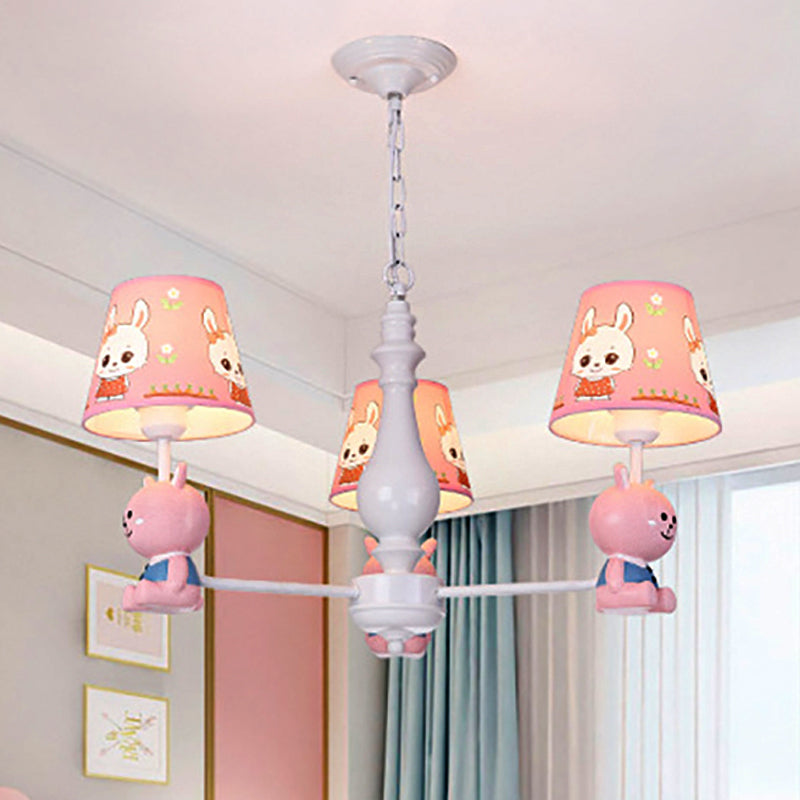 Fabric Tapered Shade Hanging Ceiling Lamp Cartoon Hanging Pendant Lights in Pink for Kindergarten Clearhalo 'Ceiling Lights' 'Chandeliers' Lighting' options 252041