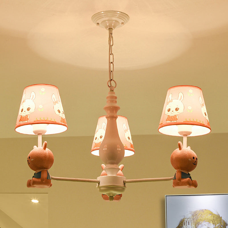 Fabric Tapered Shade Hanging Ceiling Lamp Cartoon Hanging Pendant Lights in Pink for Kindergarten Clearhalo 'Ceiling Lights' 'Chandeliers' Lighting' options 252042