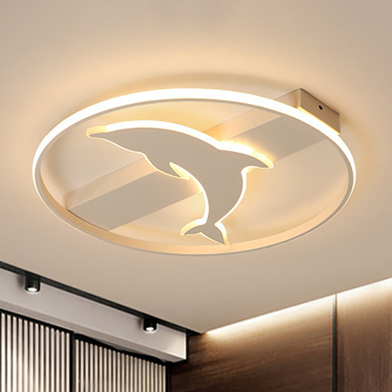 Diving Dolphin Ceiling Mount Light Acrylic Animal LED Flush Light in White Finish White Round Clearhalo 'Ceiling Lights' 'Close To Ceiling Lights' 'Close to ceiling' 'Flush mount' Lighting' 252052