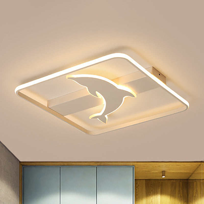 Diving Dolphin Ceiling Mount Light Acrylic Animal LED Flush Light in White Finish White Square Clearhalo 'Ceiling Lights' 'Close To Ceiling Lights' 'Close to ceiling' 'Flush mount' Lighting' 252056