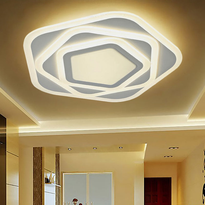 Pentagon Living Room Flush Mount Ceiling Light Acrylic Modern Contemporary Ceiling Light Fixture in White White Clearhalo 'Ceiling Lights' 'Close To Ceiling Lights' 'Close to ceiling' 'Flush mount' Lighting' 252060