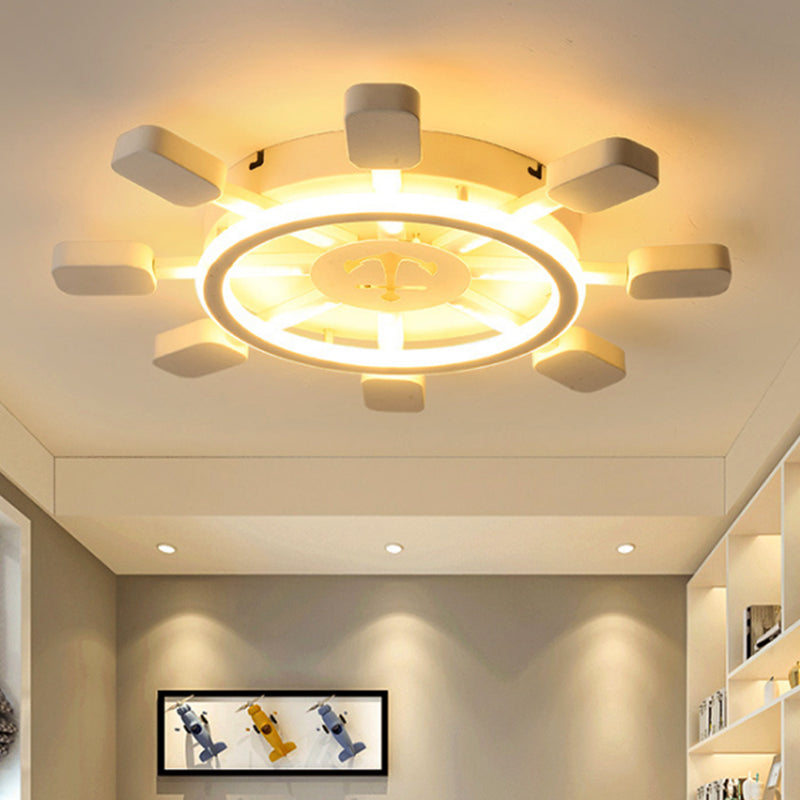 Nautical Style White Flush Ceiling Light Rudder Anchor Metal Ceiling Lamp for Child Bedroom White Clearhalo 'Ceiling Lights' 'Close To Ceiling Lights' 'Close to ceiling' 'Flush mount' Lighting' 252062