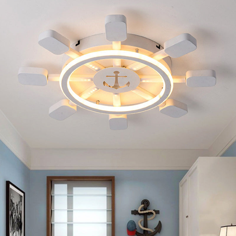 Nautical Style White Flush Ceiling Light Rudder Anchor Metal Ceiling Lamp for Child Bedroom Clearhalo 'Ceiling Lights' 'Close To Ceiling Lights' 'Close to ceiling' 'Flush mount' Lighting' 252063