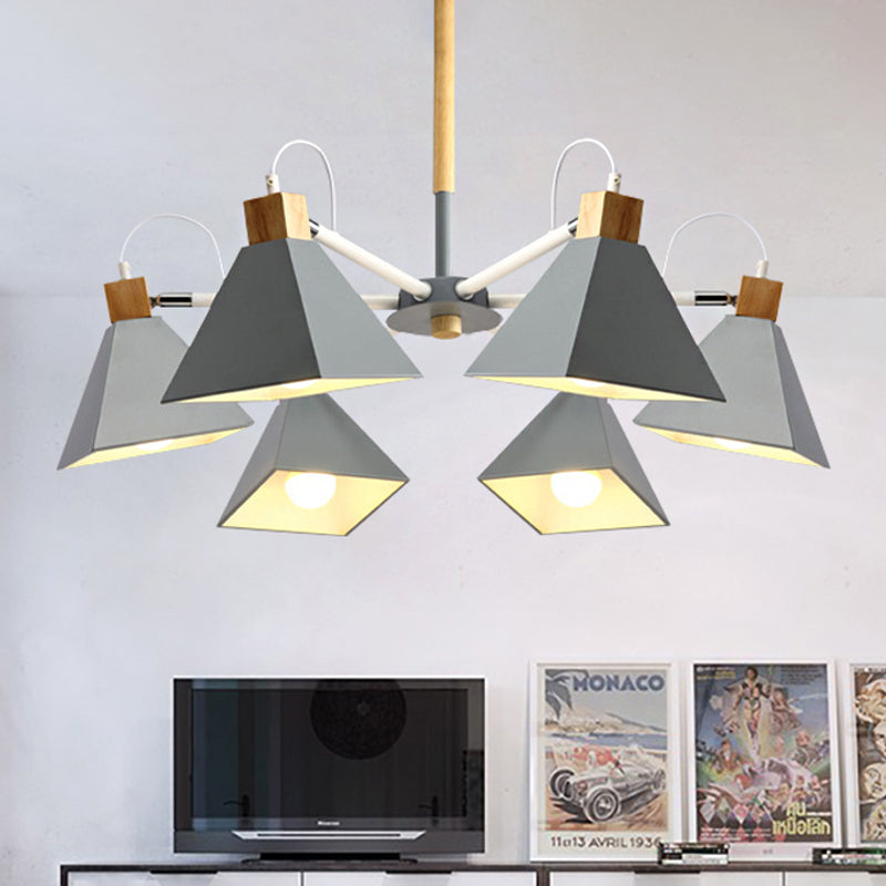Rotatable 6 Lights Pyramid Chandelier Macaron Stylish Wood Ceiling Pendant for Baby Room Clearhalo 'Ceiling Lights' 'Chandeliers' Lighting' options 252067
