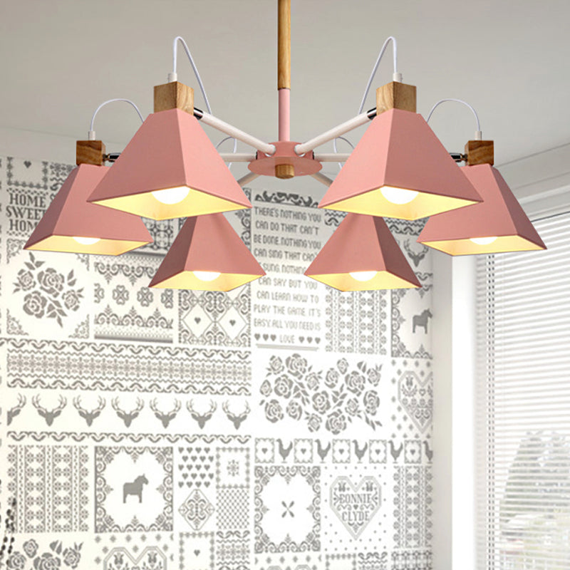 Rotatable 6 Lights Pyramid Chandelier Macaron Stylish Wood Ceiling Pendant for Baby Room Pink Clearhalo 'Ceiling Lights' 'Chandeliers' Lighting' options 252068_4c5f4d46-1008-401f-970d-18af076526d2