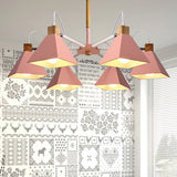 Rotatable 6 Lights Pyramid Chandelier Macaron Stylish Wood Ceiling Pendant for Baby Room Clearhalo 'Ceiling Lights' 'Chandeliers' Lighting' options 252068