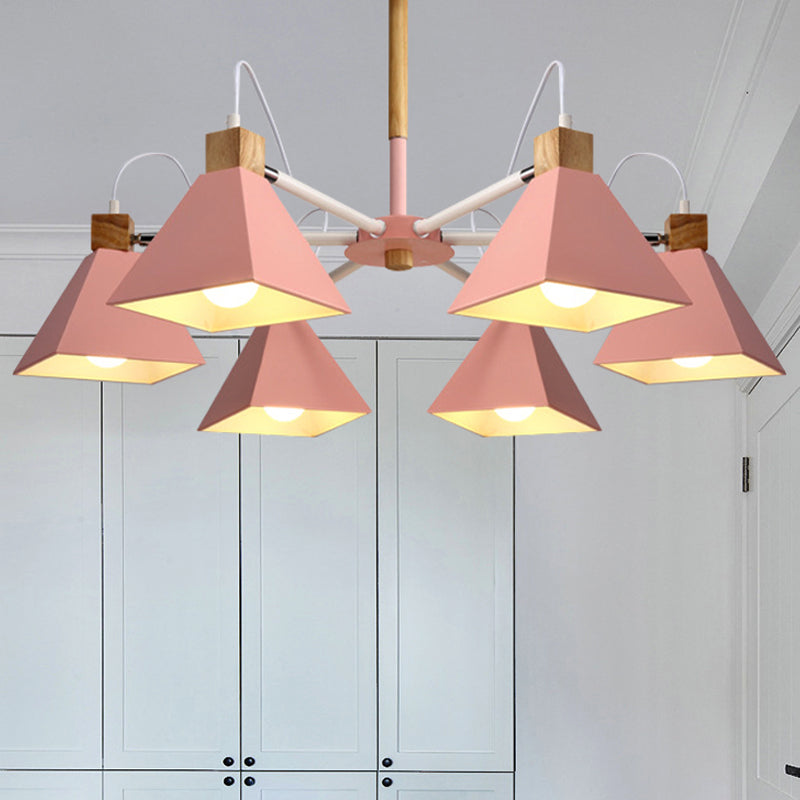 Rotatable 6 Lights Pyramid Chandelier Macaron Stylish Wood Ceiling Pendant for Baby Room Clearhalo 'Ceiling Lights' 'Chandeliers' Lighting' options 252069