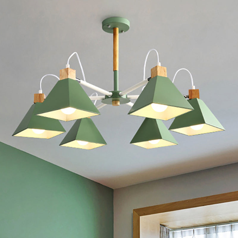 Rotatable 6 Lights Pyramid Chandelier Macaron Stylish Wood Ceiling Pendant for Baby Room Green Clearhalo 'Ceiling Lights' 'Chandeliers' Lighting' options 252070_10336937-9720-4262-a2c7-4fac02d4d7e7