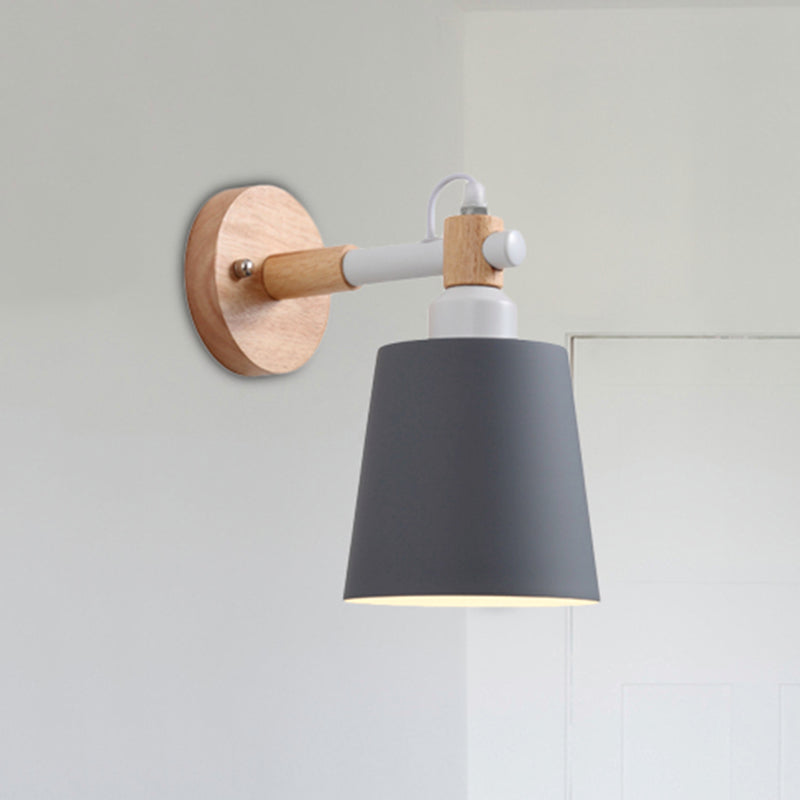 Macaroon Tapered Shade Wall Light Metal 1 Head Wall Sconce Light for Kid Bedroom Grey Clearhalo 'Wall Lamps & Sconces' 'Wall Lights' Lighting' 252072