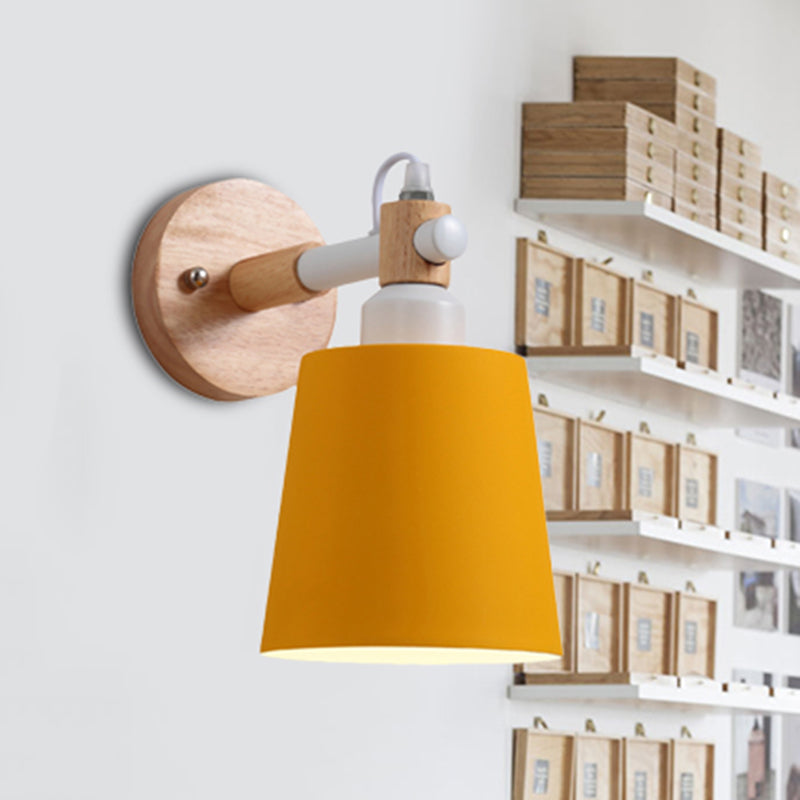 Macaroon Tapered Shade Wall Light Metal 1 Head Wall Sconce Light for Kid Bedroom Yellow Clearhalo 'Wall Lamps & Sconces' 'Wall Lights' Lighting' 252076