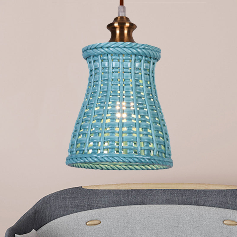 Modern Curved Basket Hanging Light Ceramics 1 Head Ceiling Pendant for Dining Table Blue Clearhalo 'Ceiling Lights' 'Pendant Lights' 'Pendants' Lighting' 252088_d8ae2a9f-287f-46f8-9b6c-9aa089a87469