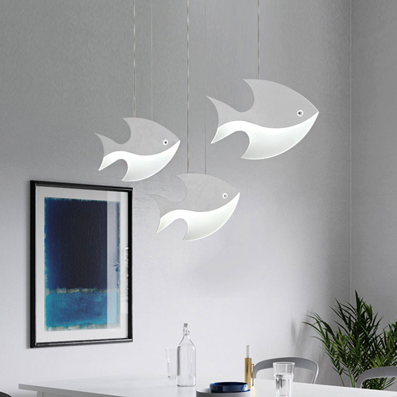 Metal Pendant Light White, Linear Hanging Fixture with Cord And Fish Design for Kids Bedroom Modern Style 3 White Clearhalo 'Ceiling Lights' 'Pendant Lights' 'Pendants' Lighting' 252101_2528ef35-383f-4c53-8b11-8edd8f877aa2