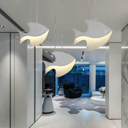 Metal Pendant Light White, Linear Hanging Fixture with Cord And Fish Design for Kids Bedroom Modern Style Clearhalo 'Ceiling Lights' 'Pendant Lights' 'Pendants' Lighting' 252102