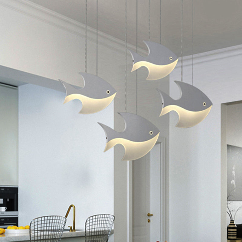 Metal Pendant Light White, Linear Hanging Fixture with Cord And Fish Design for Kids Bedroom Modern Style 4 White Clearhalo 'Ceiling Lights' 'Pendant Lights' 'Pendants' Lighting' 252103_a2c4ed51-d184-408e-b737-3c37520c85d0