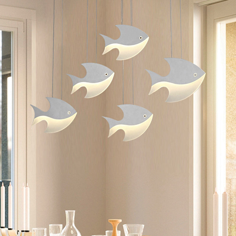 Metal Pendant Light White, Linear Hanging Fixture with Cord And Fish Design for Kids Bedroom Modern Style 5 White Clearhalo 'Ceiling Lights' 'Pendant Lights' 'Pendants' Lighting' 252105_4f1e1d01-e77d-4097-9931-79e2f8426b7a