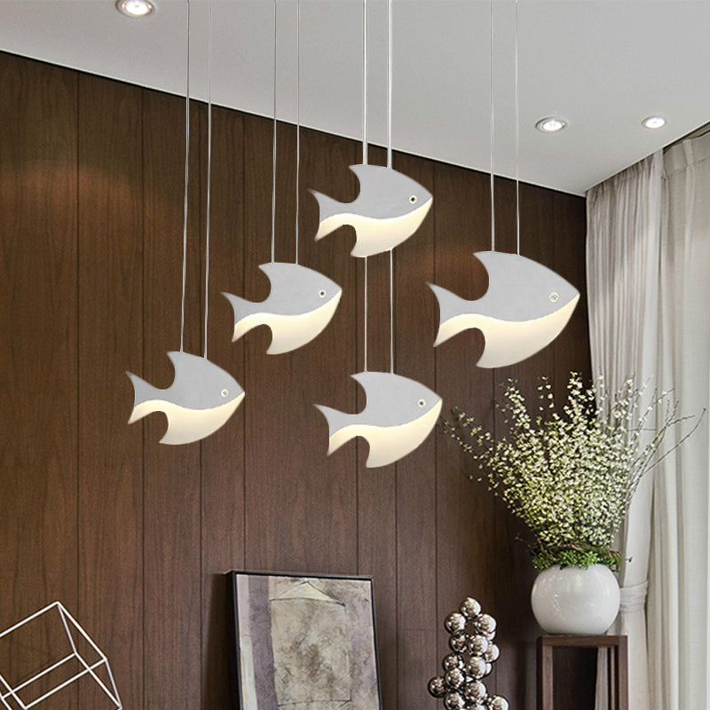 Metal Pendant Light White, Linear Hanging Fixture with Cord And Fish Design for Kids Bedroom Modern Style Clearhalo 'Ceiling Lights' 'Pendant Lights' 'Pendants' Lighting' 252106