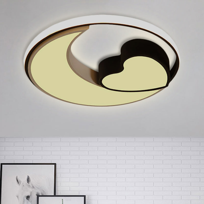 Acrylic Moon and Heart LED Flush Ceiling Lights Nordic Flush Mount Ceiling Light in Black and White for Living Room Black-White Clearhalo 'Ceiling Lights' 'Close To Ceiling Lights' 'Close to ceiling' 'Flush mount' Lighting' 252111