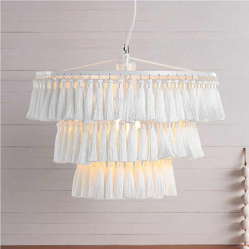 Modern Style Pendant Light with Tassel Single Light Fabric Ceiling Pendant for Girl Bedroom Clearhalo 'Ceiling Lights' 'Pendant Lights' 'Pendants' Lighting' 252116