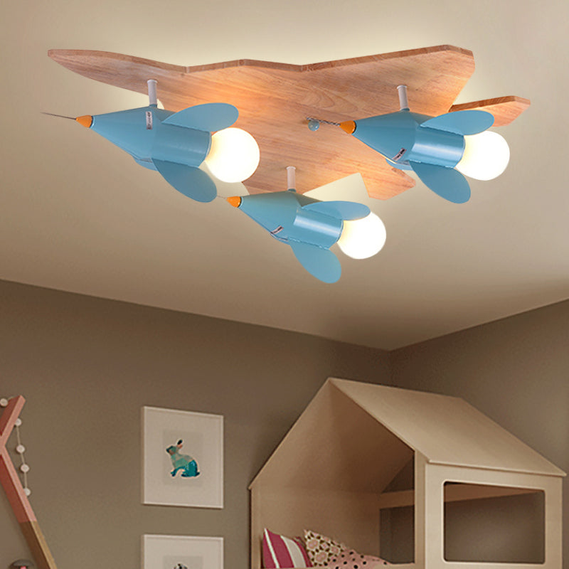 Fighter Airplane Kindergarten Flush Mount Ceiling Light Wood Cartoon Ceiling Light Wood B Clearhalo 'Ceiling Lights' 'Close To Ceiling Lights' 'Close to ceiling' Lighting' 252142