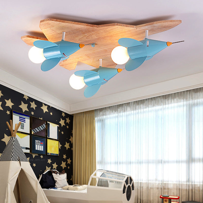 Fighter Airplane Kindergarten Flush Mount Ceiling Light Wood Cartoon Ceiling Light Clearhalo 'Ceiling Lights' 'Close To Ceiling Lights' 'Close to ceiling' Lighting' 252143