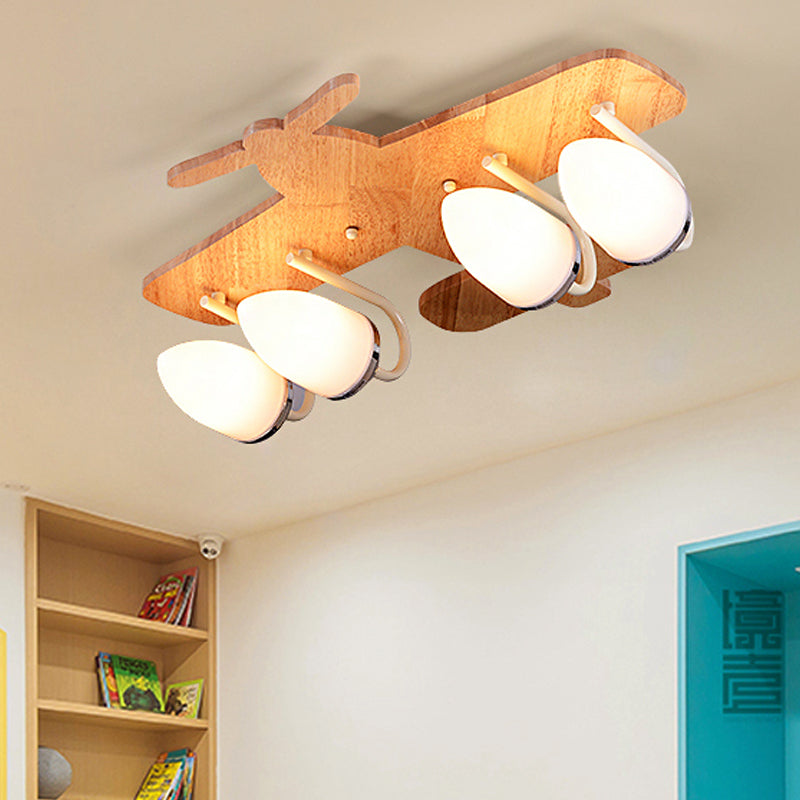 Fighter Airplane Kindergarten Flush Mount Ceiling Light Wood Cartoon Ceiling Light Wood A Clearhalo 'Ceiling Lights' 'Close To Ceiling Lights' 'Close to ceiling' Lighting' 252144