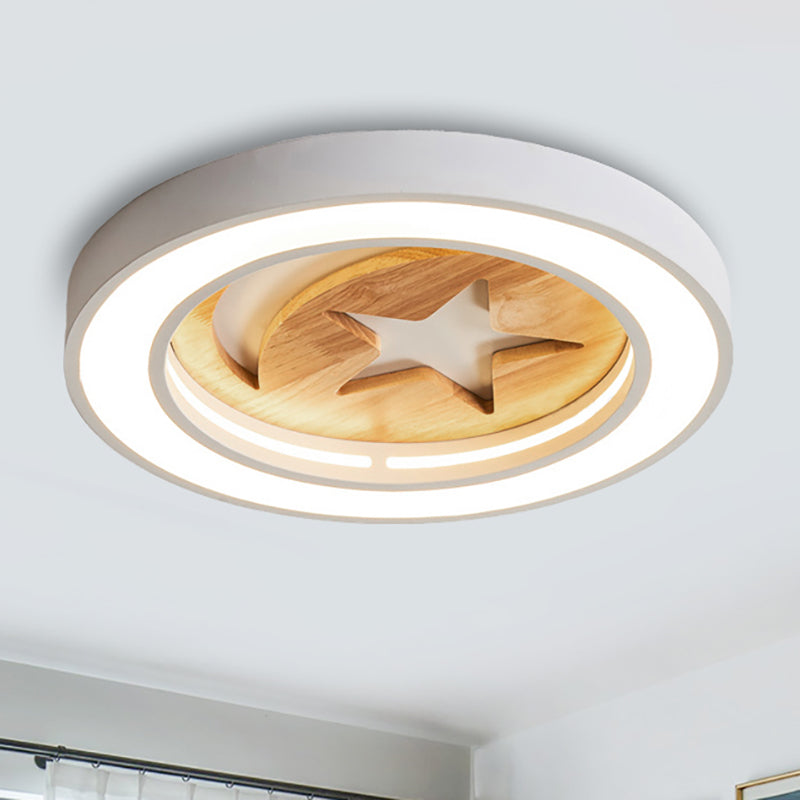 Baby Room Circular Flushmount Light with Star & Moon Wooden Nordic LED Ceiling Light White Clearhalo 'Ceiling Lights' 'Close To Ceiling Lights' 'Close to ceiling' 'Flush mount' Lighting' 252150