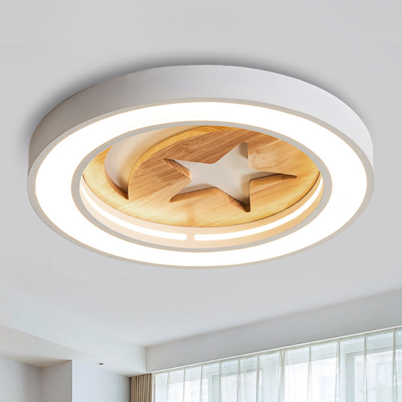 Baby Room Circular Flushmount Light with Star & Moon Wooden Nordic LED Ceiling Light Clearhalo 'Ceiling Lights' 'Close To Ceiling Lights' 'Close to ceiling' 'Flush mount' Lighting' 252151