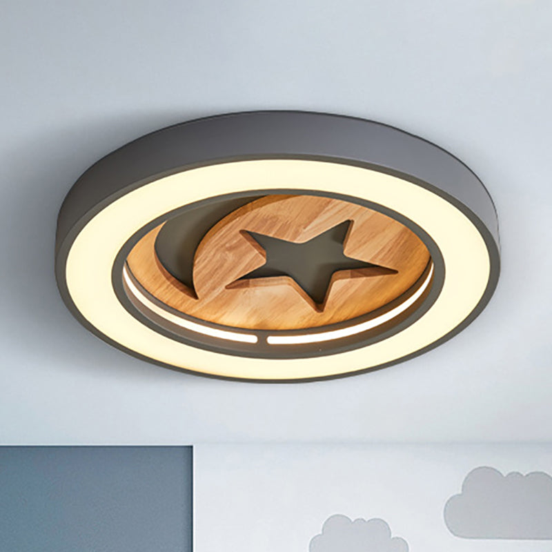 Baby Room Circular Flushmount Light with Star & Moon Wooden Nordic LED Ceiling Light Clearhalo 'Ceiling Lights' 'Close To Ceiling Lights' 'Close to ceiling' 'Flush mount' Lighting' 252154