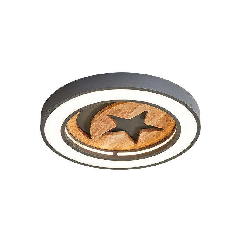 Baby Room Circular Flushmount Light with Star & Moon Wooden Nordic LED Ceiling Light Clearhalo 'Ceiling Lights' 'Close To Ceiling Lights' 'Close to ceiling' 'Flush mount' Lighting' 252155