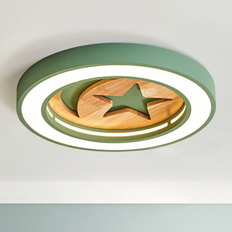 Baby Room Circular Flushmount Light with Star & Moon Wooden Nordic LED Ceiling Light Clearhalo 'Ceiling Lights' 'Close To Ceiling Lights' 'Close to ceiling' 'Flush mount' Lighting' 252159