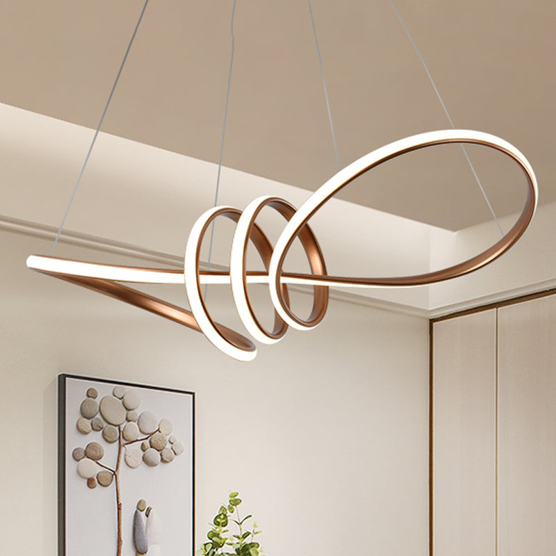 Twist Bar Dining Room Chandelier Metal LED Post Modern Cord Hanging Light in Brown Brown Clearhalo 'Ceiling Lights' 'Chandeliers' 'Modern Chandeliers' 'Modern' Lighting' 252166