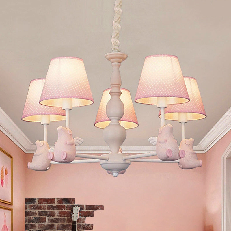 Contemporary 5/6 Lights Ceiling Light Animal Fabric and Metal Hanging Chandelier for Child Bedroom Clearhalo 'Ceiling Lights' 'Chandeliers' Lighting' options 252179