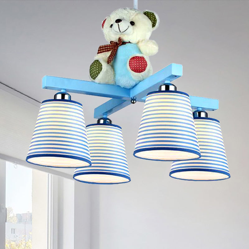 Cartoon Tapered Shade Hanging Lamp Fixture with Bear 4 Lights Fabric Hanging Lamp for Bedroom Blue Clearhalo 'Ceiling Lights' 'Chandeliers' Lighting' options 252214_a8a01a13-2766-4f80-a9df-9743289c7574