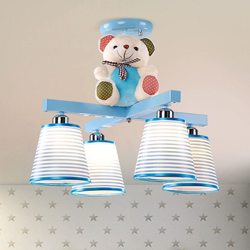 Cartoon Tapered Shade Hanging Lamp Fixture with Bear 4 Lights Fabric Hanging Lamp for Bedroom Clearhalo 'Ceiling Lights' 'Chandeliers' Lighting' options 252215