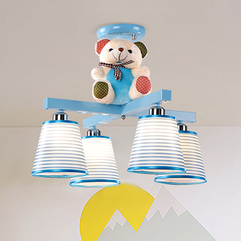 Cartoon Tapered Shade Hanging Lamp Fixture with Bear 4 Lights Fabric Hanging Lamp for Bedroom Clearhalo 'Ceiling Lights' 'Chandeliers' Lighting' options 252216