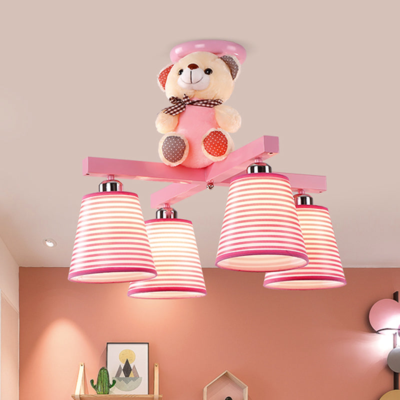 Cartoon Tapered Shade Hanging Lamp Fixture with Bear 4 Lights Fabric Hanging Lamp for Bedroom Pink Clearhalo 'Ceiling Lights' 'Chandeliers' Lighting' options 252217_e959a540-d10a-4ece-9e46-0f786b849315