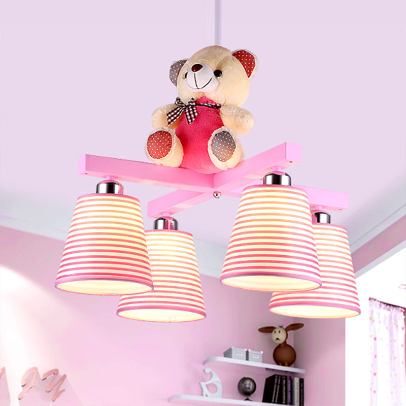 Cartoon Tapered Shade Hanging Lamp Fixture with Bear 4 Lights Fabric Hanging Lamp for Bedroom Clearhalo 'Ceiling Lights' 'Chandeliers' Lighting' options 252218