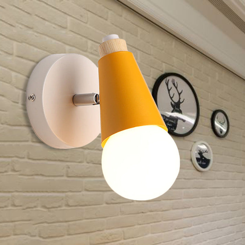 Rotatable Macaron Sweet Cone Wall Sconce 1 Head Metal Wall Light for Kid Bedroom Yellow Clearhalo 'Wall Lamps & Sconces' 'Wall Lights' Lighting' 252221