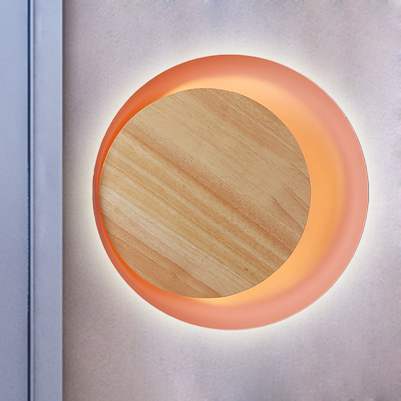 Pink Eclipse View Wall Light Macaron Loft Wood LED Wall Lamp for Stair Bathroom Pink Clearhalo 'Wall Lamps & Sconces' 'Wall Lights' Lighting' 252224