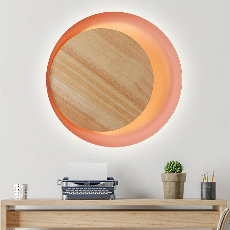 Pink Eclipse View Wall Light Macaron Loft Wood LED Wall Lamp for Stair Bathroom Clearhalo 'Wall Lamps & Sconces' 'Wall Lights' Lighting' 252225