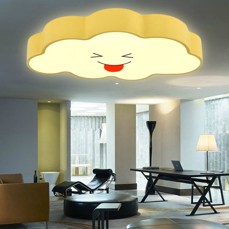 Kids Naughty Cloud Flush Mount Light Acrylic Ceiling Lamp in Yellow Finish for Kindergarten Yellow Clearhalo 'Ceiling Lights' 'Close To Ceiling Lights' 'Close to ceiling' 'Flush mount' Lighting' 252228