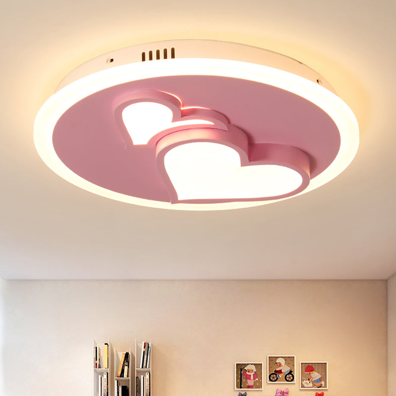 Acrylic Loving Heart Flush Ceiling Light Cartoon LED Ceiling Lamp in Pink for Girls Bedroom Pink Warm Clearhalo 'Ceiling Lights' 'Close To Ceiling Lights' 'Close to ceiling' Lighting' 252232