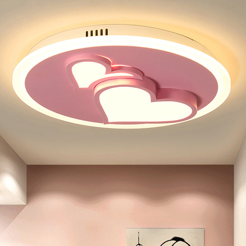 Acrylic Loving Heart Flush Ceiling Light Cartoon LED Ceiling Lamp in Pink for Girls Bedroom Clearhalo 'Ceiling Lights' 'Close To Ceiling Lights' 'Close to ceiling' Lighting' 252234