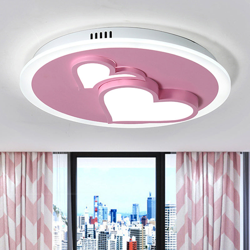 Acrylic Loving Heart Flush Ceiling Light Cartoon LED Ceiling Lamp in Pink for Girls Bedroom Pink Clearhalo 'Ceiling Lights' 'Close To Ceiling Lights' 'Close to ceiling' Lighting' 252235